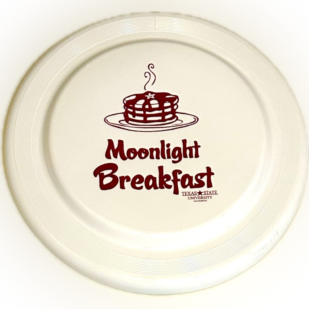 RARE TEXAS STATE UNIVERSITY FRISBEE SPORT DISC MOONLIGHT BREAKFAST SAN MARCOS 9”